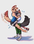3_fingers 3_toes anthro black_nose blue_eyes blush blush_lines bottomwear breasts carrying_another claws clothed clothing dialogue dipstick_ears dipstick_tail directed_motion_outline direction_lines duo ear_markings facial_markings feet female female/female fingers flat_chested fur grey_body grey_fur head_markings head_tuft holding_butt homophobic_slur markings multicolored_ears orange_eyes pants path_lines pawpads paws shirt shorts simple_background slur t-shirt tail tail_markings tail_motion tailwag tan_body tan_fur tank_top toes topwear tuft enginetrap taller_lesbian_and_shorter_lesbian ash_(enginetrap) syl_(enginetrap) canid canine canis fox jackal mammal sechuran_fox south_american_fox hi_res trans_(lore) trans_woman_(lore)