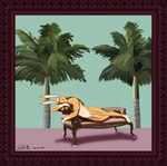 anthro athletic athletic_male framed_picture fur furniture hair looking_at_viewer male nude orange_body orange_fur palm_tree plant sofa solo tree white_hair warmspaceman lagomorph leporid mammal rabbit absurd_res hi_res