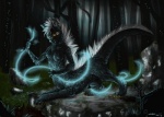 black_body black_fur breasts detailed_background fangs female forest fur hair looking_at_viewer nature night nipples nude outside plant runes solo tail teeth tree white_hair wood fuckie mythology canid canid_taur canine canine_taur canis dragon dragon_taur hybrid hybrid_taur mammal mammal_taur mythological_creature mythological_scalie scalie taur wolf wolf_taur