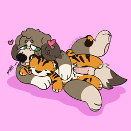 anthro bodily_fluids cum duo feral fur genital_fluids genitals male penis plushie plushification solo fluffybird139 canid canine canis domestic_dog felid mammal pantherine tiger 1:1 hi_res