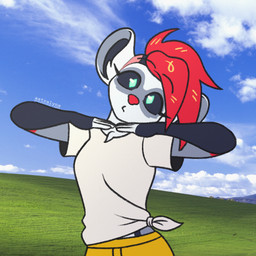 anthro blank_expression blank_stare blue_eyes bottomwear clothed clothing female fur green_eyes grey_body grey_fur hair head_tilt kasane_teto_(cosplay) machine pants red_hair red_nose shirt topwear white_body white_clothing white_fur white_shirt white_topwear yellow_bottomwear yellow_clothing yellow_pants astralynx birdbrain_(jamie_paige) bliss_(image) jamie_paige_(producer) microsoft microsoft_windows utau windows_xp astra_(astralynx) kasane_teto mammal murid murine rat robot robot_anthro rodent 1:1 hi_res icon trans_(lore)
