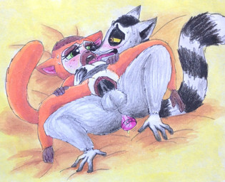 anal anal_penetration anthro balls bent_spoon_position black_penis blush bodily_fluids breasts duo eyelashes featureless_breasts female female_anthro female_penetrated foreshortening from_behind_position genitals half-closed_eyes hand_on_breast hand_on_leg looking_at_another looking_at_partner looking_pleasured lube lying male male/female male_anthro male_penetrated male_penetrating male_penetrating_female narrowed_eyes nude nude_female nude_male object_in_ass on_back penetrating_while_penetrated penetration penis pink_vibrator raised_tail sex sex_toy sex_toy_in_ass sex_toy_insertion sweat tail tongue tongue_out vaginal vaginal_penetration vibrator vibrator_in_ass vulva puku83 all_hail_king_julien dreamworks madagascar_(series) clover_(madagascar) king_julien crowned_lemur lemur mammal primate ring-tailed_lemur strepsirrhine 2015 traditional_media_(artwork)