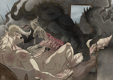 albino amber_eyes animal_genitalia bed black_body bodily_fluids bukkake creaking cum cum_on_body cum_on_face cum_on_horn cum_on_penis cum_on_self dominant duo ejaculation excessive_cum excessive_genital_fluids eye_contact from_front_position frottage furniture genital_fluids genital_slit genitals horn hotel leg_grab looking_at_another looking_pleasured lying male male/male messy missionary_position moan on_back orgasm penile penis penises_touching red_eyes ridges scales sex size_difference spines submissive sun tail richardsonsquared fallout microsoft harris johnitan_lambert deathclaw scalie hi_res father_(lore) father_and_child_(lore) father_and_son_(lore) incest_(lore) parent_(lore) parent_and_child_(lore) parent_and_son_(lore) son_(lore)