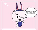 bunny_costume clothing costume dialogue fake_ears fake_rabbit_ears female hand_behind_head hand_on_hip heart_symbol holidays looking_at_viewer pink_background pose seducing_viewer seductive simple_background solo speech_bubble text lincylover_(artist) cartoon_network easter the_amazing_world_of_gumball carrie_krueger ghost spirit digital_drawing_(artwork) digital_media_(artwork) english_text pinup