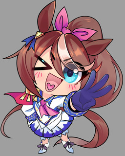 accessory blue_eyes bottomwear brown_hair brown_tail chibi clothed clothing eyebrow_through_hair eyebrows eyelashes female footwear fully_clothed gloves grey_background hair hair_accessory hair_ribbon hand_on_hip handwear heart_tongue jacket long_hair looking_at_viewer one_eye_closed open_mouth open_smile ribbons shoes simple_background skirt smile solo tail topwear translucent translucent_hair wink winking_at_viewer psibunny cygames uma_musume_pretty_derby tokai_teio_(pretty_derby) animal_humanoid equid equid_humanoid equine equine_humanoid horse_humanoid humanoid mammal mammal_humanoid 2025 hi_res