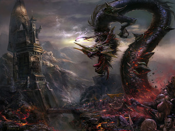 amazing_background ambiguous_gender blade blood bodily_fluids bridge building cloud cross detailed_background electricity fantasy feral flag group horn lightning magic male melee_weapon outside polearm realistic scythe standing tower weapon zemotion mythology dragon human mammal mythological_creature mythological_scalie scalie 4:3 detailed digital_media_(artwork)