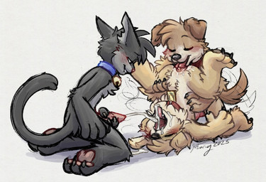 3_toes 4_fingers anthro ass_up bell bell_collar bite biting_lip biting_own_lip black_body black_fur black_nose blush blush_lines bodily_fluids butt canon_couple chest_tuft claws clitoral clitoris_lick collar collar_only cum cum_in_mouth cum_inside cumshot cumshot_in_mouth cunnilingus ejaculation eyes_closed fangs feet female fingers fur genital_fluids genitals group group_sex interspecies intraspecies kneeling male male/female masturbation multicolored_body multicolored_fur notched_ear nude nude_anthro nude_female nude_male oral pawpads penile penile_masturbation penis pink_nose self_bite sex simple_background smile spread_legs spreading tail tail_motion tailwag tan_body tan_fur teeth threesome toe_claws toes tongue tongue_out trio tuft two_tone_body two_tone_fur upside_down vaginal vulva white_background snowy18 housepets! maxwell_(housepets!) peanut_butter_(housepets!) tarot_(housepets!) canid canine canis domestic_cat domestic_dog felid feline felis mammal hi_res