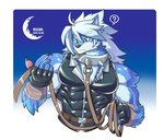 anthro belt biceps clothing fingers fur gloves hair handwear male multicolored_body muscular muscular_anthro muscular_arms muscular_male pecs simple_background solo wolfmalro cheong_hwan canid canine canis mammal wolf 2019 digital_media_(artwork) hi_res