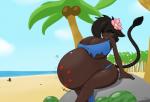 anthro beach belly big_belly big_breasts bikini breasts clothing detailed_background duo female huge_breasts outside sand seaside solo_focus stuffing summer swimwear two-piece_swimsuit angelthecatgirl nua bovid bovine cattle mammal