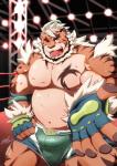 anthro belly bottomwear bulge clothing humanoid_hands male moobs navel nipples one_eye_closed overweight overweight_anthro overweight_male shorts solo teeth wink wrestle_tiger46 lifewonders tokyo_afterschool_summoners hombre_tigre_(tas) felid mammal pantherine tiger 2019 hi_res