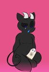 after_transformation anthro black_sclera condom duo inanimate_transformation male nervous scared sexual_barrier_device transformation sleepyly sleepy_(sleepyly) zax_(sleepyly) demon domestic_cat felid feline felis imp mammal hi_res