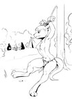 2020 absurd_res anthro bottomwear bound_to_object breasts campfire clothed clothing female group hi_res horn inktober kobold loincloth monochrome navel nipples outside raised_arms restraints rope scalie sitting sketch slave solo_focus tail tent tied_to_pole topless topless_female trio vistamage