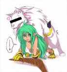 all_fours bestiality boomerang breasts doggystyle duo female female_on_feral female_penetrated feral feral_penetrating feral_penetrating_humanoid from_behind_position green_eyes green_hair hair humanoid_on_feral humanoid_penetrated humanoid_pointy_ears long_hair male male/female male_on_humanoid male_penetrating male_penetrating_female nipples penetration pointy_ears sex tongue tongue_out tornking samurai_shodown cham_cham canid canine canis humanoid mammal wolf censored