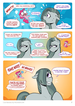 bodily_fluids cheerleader_outfit dialogue female feral grey_body grey_hair hair pink_body pink_hair pom_poms profanity purple_eyes solo sweat sweatdrop text redxbacon friendship_is_magic hasbro my_little_pony marble_pie_(mlp) pinkie_pie_(mlp) earth_pony equid equine horse mammal pony absurd_res comic english_text hi_res