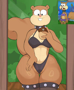 anthro bra buckteeth butt butt_from_the_front cellphone clothing clothing_pull collar electronics female legwear mirror_selfie phone selfie solo stockings tail teeth thick_thighs thigh_highs thong underwear underwear_pull wide_hips usnarbit nickelodeon spongebob_squarepants sandy_cheeks mammal rodent sciurid tree_squirrel hi_res reference_image