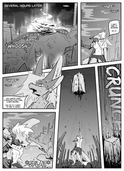 4_ears anthro blood bodily_fluids burn_mark dialogue duo female fire gore inner_ear_fluff magic male multi_ear outside speech_bubble sweat text tuft kifyun2 kif_yppreah mia_smith canid canine fox mammal absurd_res black_and_white comic hi_res monochrome