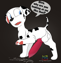 after_orgasm animal_genitalia animal_penis balls big_balls big_penis black_background black_body black_fur black_spots blue_eyes bodily_fluids canine_genitalia canine_penis cum cum_drip dialogue dripping feral fur genital_fluids genitals huge_penis knot long_penis looking_back male markings offscreen_character pawpads penis raised_leg raised_tail simple_background small_but_hung solo speech_bubble spots spotted_body spotted_fur spotted_markings tail text thick_penis white_body white_fur young young_feral young_male marvispot84 paw_patrol marshall_(paw_patrol) canid canine canis dalmatian domestic_dog mammal 2021 absurd_res english_text hi_res