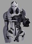 armor blue_eyes cybernetic_arm cybernetic_face cybernetic_limb cybernetics glowing glowing_eyes hood looking_at_viewer machine male reaching_towards_viewer solo standing tube leafjuly bioware electronic_arts mass_effect saren_arterius alien cyborg turian absurd_res hi_res