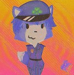 anthro blue_body clothing clover_(plant) female plant police police_uniform solo uniform young young_anthro young_female v-tal zak898 krysi canid canine fox mammal 2023 artist_collaboration low_res