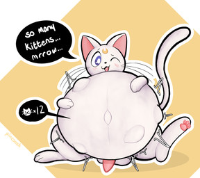 abdominal_bulge animal_noises balls belly big_belly blue_eyes blush dialogue erection feral fetal_movement forehead_mark genitals gradient_background holding_belly huge_belly hyper hyper_pregnancy looking_pleasured male meow navel one_eye_closed open_mouth open_smile pawpads paws penis pink_penis pregnant pregnant_male quadruped simple_background smile solo speech_bubble tail talking_feral text whiskers pincoosh sailor_moon_(series) artemis_(sailor_moon) domestic_cat felid feline felis mammal artist_name digital_media_(artwork) english_text hi_res