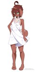 4_toes 5_fingers ahoge anthro barefoot biped breasts brown_body brown_fur brown_hair clothed clothing dress feet female fingers fur hair plantigrade simple_background small_breasts solo standing sundress toes white_background coffeechicken kess_(coffeechicken) canid canine canis domestic_dog mammal 2019 digital_media_(artwork) hi_res