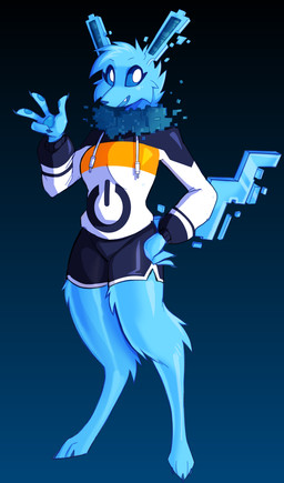 3_toes 4_fingers anthro black_background blue_background blue_body blue_ears blue_fur blue_hair blue_inner_ear blue_mouth blue_pawpads blue_sclera blue_tail blue_tongue bottomwear claws clothing fangs feet female fingers fur gradient_background hair mane open_mouth pawpads shorts simple_background solo tail teeth toes tongue tuft white_eyes inget nintendo pokemon shockwave_(liquafusion) eeveelution generation_1_pokemon jolteon pokemon_(species) 2026 absurd_res hi_res