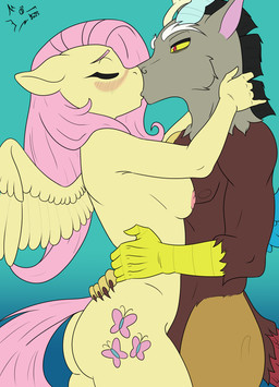 anthro blush breast_squish breasts brown_body brown_fur duo female fur hair horn interspecies kiss_on_lips kissing male male/female nipples nude nude_female nude_male pink_hair side_view squish waist_grab wings yellow_body yellow_fur yellow_sclera lonelywolfy friendship_is_magic hasbro my_little_pony mythology discord_(mlp) fluttershy_(mlp) dragon equid equine horse mammal mythological_creature mythological_equine mythological_scalie pegasus pony scalie 2025 hi_res