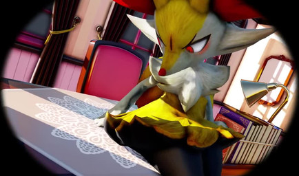 ambiguous_gender butt butt_crush butt_squish close-up duo fur furniture lamp looking_down macro micro micro_abuse on_table orange_body red_eyes sitting sitting_on_table size_difference squish table white_body white_fur yellow_body yellow_fur nmtokimori nintendo pokemon braixen charizard generation_1_pokemon generation_6_pokemon pokemon_(species) 3d_(artwork) 3d_animation animated digital_media_(artwork) no_sound short_playtime video