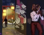 absurd_res alley anthro assassin big_floppa bingus black_body bovid_horn canid canine canis caprine_horn caracal caracal_(genus) city cityscape clothed clothing detailed_background domestic_cat ehru_(sligarthetiger) english_text felid feline felis flyer_(pamphlet) frostyphox group gun hairless hairless_cat hi_res hiding horn hybrid male mammal meme night pamphlet ram_horn ranged_weapon serious shirt solo suit suveghn text topwear vehicle weapon white_clothing white_shirt white_topwear wolf