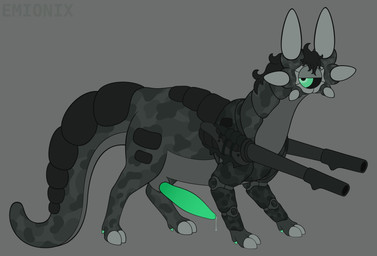 1_eye 6_ears animal_genitalia animal_penis black_mane black_sclera black_scutes bodily_fluids camo_body cloven_hooves countershade_tail countershade_torso countershading dewclaw_hooves erection feral genital_fluids genitals grey_background grey_body grey_countershading hooves leaking_precum lidded_eyes long_tail looking_at_viewer male mane mouthless multi_ear penis precum precum_string quadruped ranged_weapon science_fiction scutes sheath shoulder_cannon simple_background slightly_chubby slightly_chubby_feral slightly_chubby_male solo standing tail teal_eyes teal_penis text thick_neck thick_tail three-quarter_view toony unguligrade unusual_ears weapon emionix cegavki lurkerbeast omnitope 2025 absurd_res artist_name digital_drawing_(artwork) digital_media_(artwork) flat_colors full-length_portrait gimp_(artwork) hi_res portrait nonbinary_(lore) young_(lore)