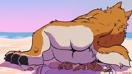 after_facesitting anthro big_butt butt duo male male/male sitting sitting_on_another size_difference slightly_chubby smothering howellthabear canid canine canis cheetah felid feline mammal wolf absurd_res hi_res
