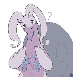 antennae_(anatomy) anthro big_breasts breasts cheek_spots covering covering_breasts female green_eyes head_tilt huge_breasts looking_at_viewer multicolored_body narrowed_eyes open_mouth pink_body purple_body question_mark simple_background slightly_chubby slightly_chubby_anthro slightly_chubby_female slime solo white_background sme4 nintendo pokemon generation_8_pokemon hisuian_form hisuian_goodra pokemon_(species) regional_form_(pokemon) 2026 half-length_portrait hi_res portrait signature sketch