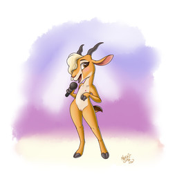 2_horns 2_toes 3_fingers aged_down anthro blush brown_eyes casual_nudity collarbone countershade_torso countershading digitigrade electronics feet female female_anthro fingers flat_chested front_view fur genitals hair hair_over_eye happy holding_microphone holding_object hooved_fingers hooved_toes hooves horn looking_at_viewer microphone nipples nude nude_anthro nude_female open_mouth open_smile orange_body orange_fur scut_tail short_tail simple_background singing smile solo standing tail teeth toes vulva white_hair young young_anthro young_female nekostar disney zootopia gazelle_(zootopia) antelope bovid gazelle mammal 2026 colored digital_drawing_(artwork) digital_media_(artwork) full-length_portrait hi_res portrait shaded signature soft_shading