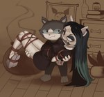 :3 anthro arms_tied arms_tied_behind_back bdsm bondage bound carrying_another duo fangs female frown gag larger_female legs_tied male male/female nipple_outline restraints rope rope_bondage rope_harness size_difference smaller_male teeth kryadrawgin cartoon_hangover onegai_my_melody sanrio the_summoning claire_(the_summoning) edgar_(the_summoning) kuromi domestic_cat felid feline felis mammal absurd_res hi_res
