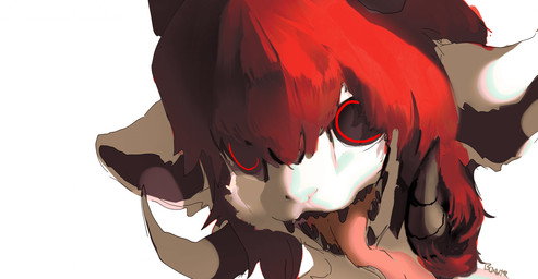 anthro black_teeth fur hair horn light looking_at_viewer male male_anthro open_mouth pink_tongue red_eyes red_hair sharp_teeth simple_background smile solo teeth tongue tongue_out white_background white_ears boxwater mythology statera_(boxwater) bovid caprine caprine_demon demon dragon furred_dragon furred_scalie goat goat_demon mammal mythological_creature mythological_scalie scalie 2025 digital_media_(artwork) digital_painting_(artwork) headshot_portrait hi_res lighting painting_(artwork) portrait shaded unfinished