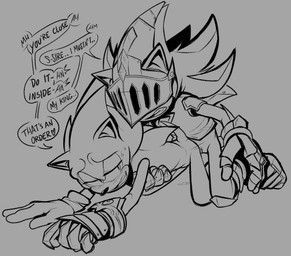 all_fours anthro armor clothing doggystyle duo from_behind_position gauntlets gloves handwear king knight male male/male male_penetrated male_penetrating male_penetrating_male open_mouth open_smile penetration royalty sex smile teeth text tongue warrior shaddycatz sega sonic_and_the_black_knight sonic_storybook_series sonic_the_hedgehog_(series) shadow_the_hedgehog sir_lancelot_(sonic_and_the_black_knight) sonic_the_hedgehog eulipotyphlan hedgehog mammal 2023 digital_drawing_(artwork) digital_media_(artwork) english_text hi_res line_art monochrome