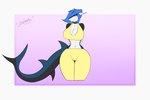 3:2 animated anthro big_breasts biped blue_hair blush bouncing_breasts breasts choker cleavage clothed clothing collar eyelashes female fish gynomorph_(lore) hair jewelry marine necklace shark short_playtime solo sophie_(zigzagmag) swaying zigzagmag