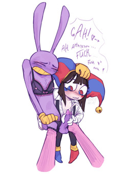 alternate_costume anthro balls bite biting_lip biting_own_lip blush bodily_fluids clothed clothing crossdressing cum cumshot duo ejaculation female feminization forced forced_feminization genital_fluids genitals hand_on_head handjob heart_symbol legwear lingerie male male/female moan penile penis profanity self_bite sex stockings tears overheat_mp4 glitch_productions the_amazing_digital_circus jax_(tadc) pomni_(tadc) humanoid lagomorph leporid mammal rabbit hi_res
