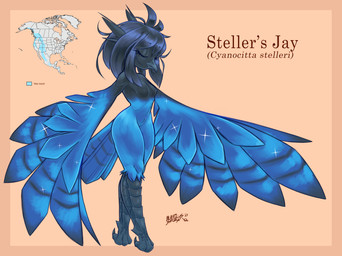 anthro avian_feet beak black_hair blue_body blue_feathers border breasts dark_body dark_skin eyes_closed feathered_wings feathers feet female hair map nipples non-mammal_breasts nude simple_background small_breasts solo talons text three-quarter_view toes wings blasticussaturn avian bird corvid jay_(bird) new_world_jay oscine passerine steller's_jay 2021 absurd_res character_name color_contrast dated digital_media_(artwork) english_text full-length_portrait handwritten_text hi_res portrait shaded signature soft_shading