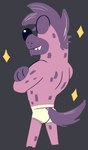 anthro black_nose briefs butt clothing fur grey_background hair hands_crossed male mohawk purple_body purple_fur purple_hair simple_background solo standing teeth_showing tighty_whities underwear white_briefs white_clothing white_underwear goronic jimbo_(goronic) hyena mammal spotted_hyena digital_media_(artwork) hi_res portrait three-quarter_portrait