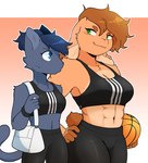 5_fingers abs anthro ball basketball basketball_(ball) big_breasts black_clothing blue_body blue_eyes blue_fur blue_hair bottomwear bra breast_size_difference breasts clothed clothing duffel_bag duo female fingers fur hair larger_anthro larger_female leggings legwear midriff muscular muscular_anthro muscular_female navel pants simple_background size_difference smaller_anthro smaller_female sports_bra sportswear tail tight_bottomwear tight_clothing tight_pants topwear underwear yoga_pants conditional_dnp sonokido sports_bra_difference_meme ventura_city_drifters alina_scratch emily_lang domestic_cat felid feline felis lagomorph leporid mammal rabbit russian_blue 2023 digital_media_(artwork) hi_res