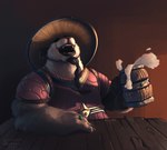 anthro beard facial_hair male ring simple_background solo tankard shadoca blizzard_entertainment warcraft bear mammal pandaren hi_res