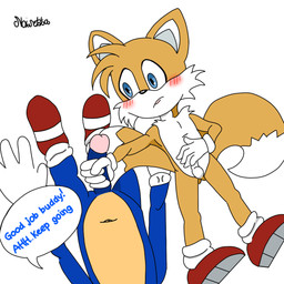 age_difference anthro balls blue_body blue_eyes blue_fur blush blush_lines clothing dialogue duo footwear fur genitals gloves handwear humanoid_genitalia humanoid_penis male male/male masturbation navel nude penis shoes tan_body white_body white_fur yellow_body yellow_fur young young_anthro young_male noiretta sega sonic_the_hedgehog_(series) miles_prower sonic_the_hedgehog humanoid 1:1
