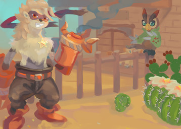 ambiguous_gender anthro beak belt blue_eyes bottomwear brown_body building cactus clothing cybernetic_arm cybernetic_limb fence feral footwear fur grey_body grey_fur grey_hair group hair mask mechanical_arm pants plant red_eyes shoes smile star teeth trio white_body white_fur wood wood_fence zipper skinkified bandai_namco digimon digimon_beatbreak avian digimon_(species) falcomon mammal takinmon wolvermon 2026 digital_media_(artwork) hi_res