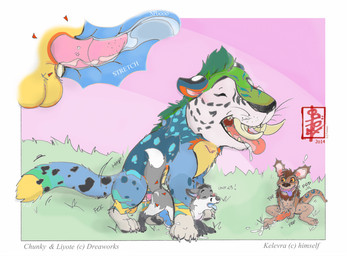 anal anthro anthro_on_feral aroused balls bestiality big_top_small_bottom bodily_fluids cum cum_in_ass cum_inside cum_on_feet cum_on_grass cum_on_ground cumshot ejaculation erection feet feral from_behind_position genital_fluids genitals group internal liyote male male/male masturbation mounting paws prehistoric raised_tail sex size_difference size_play tail text trio tusks voyeur fennec_(artist) dreamworks the_croods chunky_(the_croods) kelevra canid canine felid feline fox macawnivore mammal prehistoric_species