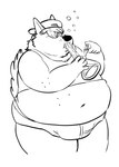 5_fingers anthro backwards_hat belly big_butt big_tummy bong bulge butt cheek_tuft clothed clothing drugs facial_tuft fingers fluffy fluffy_tail freckles hair hair_over_eye hat headgear headwear hypnosis lighter male marijuana mind_control navel neck_tuft overweight overweight_male personality_change ringed_eyes shirt solo substance_intoxication tail tank_top topwear tuft underwear zonked billy_fore zadd_(chadzadd) canid canine canis coyote fox hybrid mammal hi_res line_art monochrome