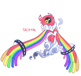 1_eye 1_toe 4_horns 7_fingers ambiguous_gender big_eyes big_hands biped black_sclera bracelet bracelet_only cloud eyelashes fingers floating freckles front_view grey_markings horn jewelry long_arms looking_away markings mouthless multi_horn multicolored_body noseless nude pseudo_ruff pseudo_tail rainbow red_body simple_background solo striped_arms striped_horn striped_markings stripes text thick_arms three-quarter_view toony white_background yellow_eyes unknown_artist elemental_creature character_name flat_colors nonbinary_(lore)