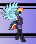 anthro anthrofied blue_body blue_feathers blue_fur eyewear feathered_wings feathers female fur hair looking_at_viewer multicolored_hair multicolored_tail purple_eyes rainbow_hair rainbow_tail smile solo sunglasses tail wings xorza friendship_is_magic hasbro my_little_pony mythology rainbow_dash_(mlp) shadowbolts_(mlp) equid equine mammal mythological_creature mythological_equine pegasus 2013