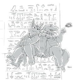 anthro belly biped clothing duo humanoid_hands kemono male moobs overweight overweight_male robe sitting ximen99_(artist) canid canine crocodile crocodilian mammal reptile scalie 2015