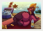 ambiguous_gender anthro beach big_butt boat brazilian_flag butt butt_jiggle butt_slap claws detailed_background horn jiggling looking_at_viewer lube_bottle outside relaxing slap solo sunscreen tail thick_thighs vehicle watercraft lugen_kobold elias_(roroboros) kobold scalie animated digital_media_(artwork) no_sound short_playtime webm